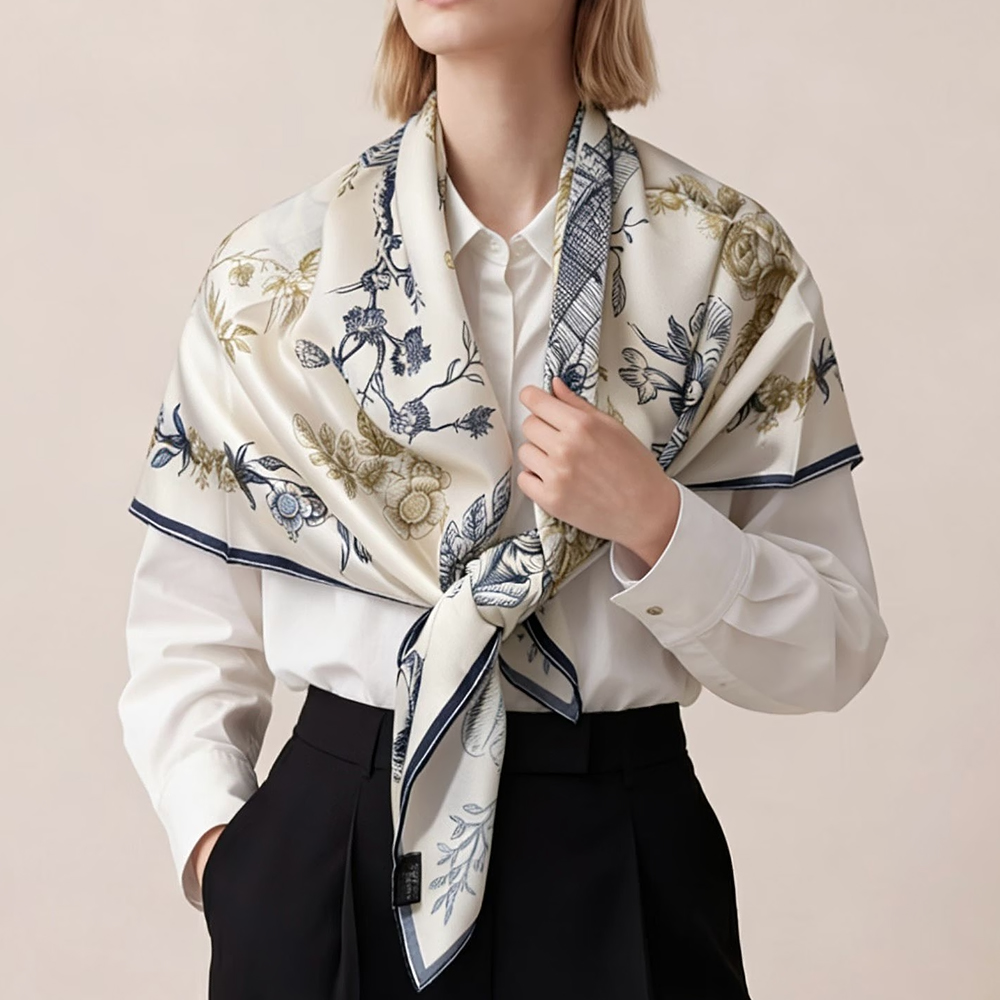 [BYSIFA] Blue White 100% Silk  - Shawl Wrap Winter ulasan dan harga