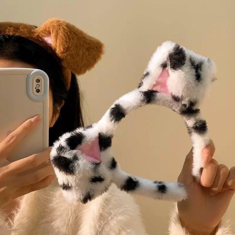 Spotted Dogs Folded Ear Hairba - Winter Headband Fleece ulasan dan harga