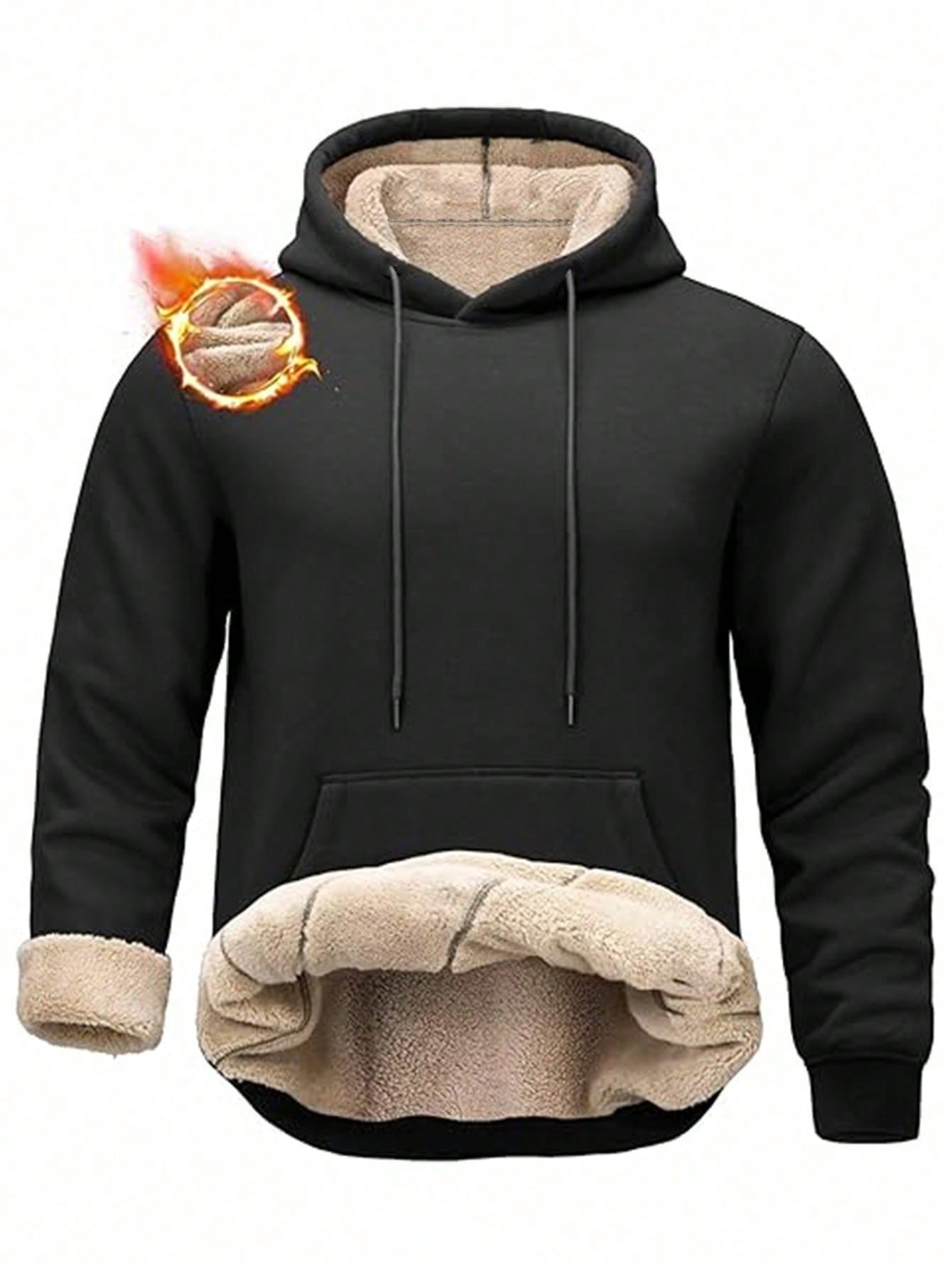 Men's Black Sherpa-Lined Hoodi - Sherpa Hoodie Fleece ulasan dan harga
