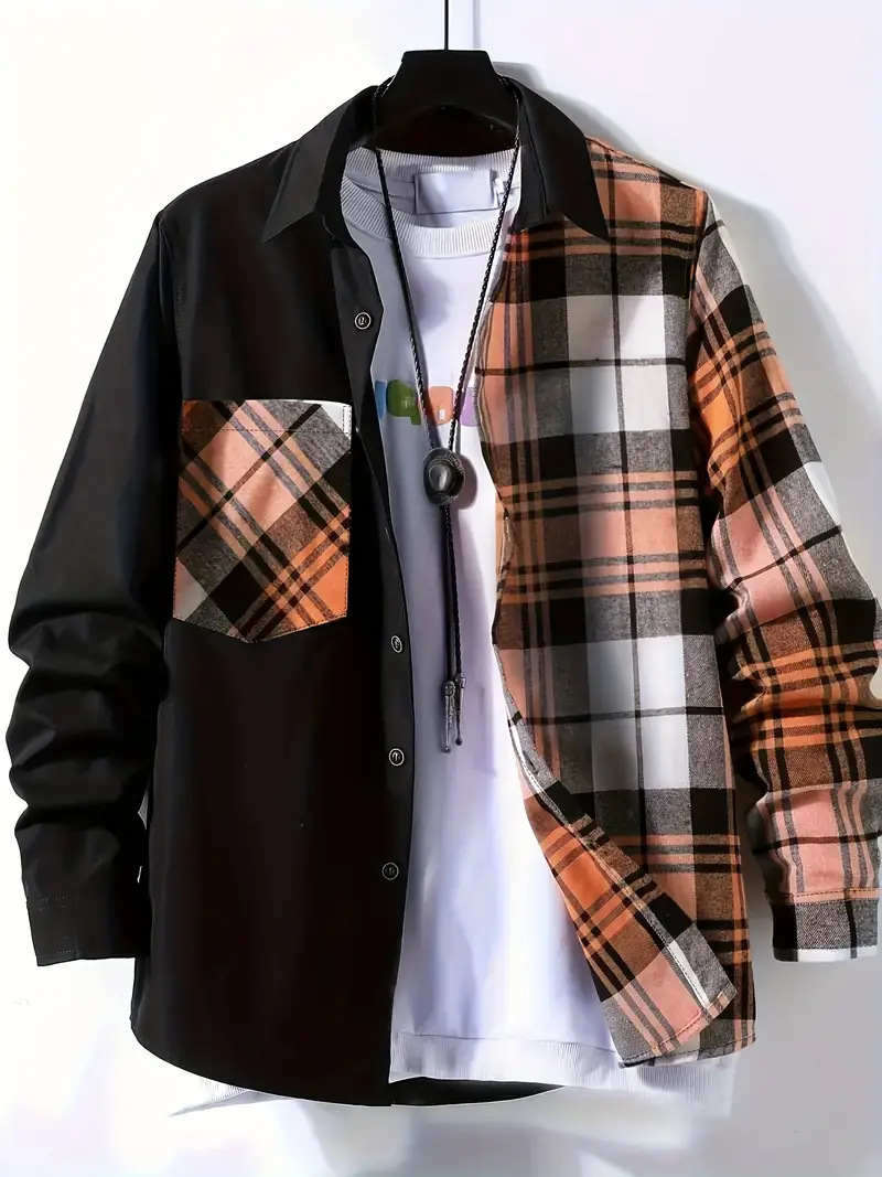 Spring and Autumn Men's Casual - Flannel Shirt Lined ulasan dan harga