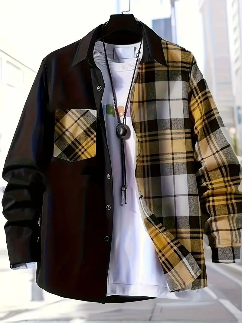 Spring and Autumn Men's Casual - Flannel Shirt Lined ulasan dan harga