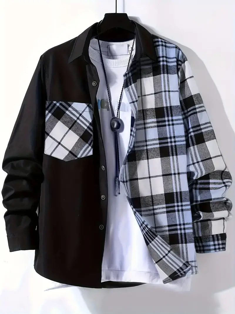Spring and Autumn Men's Casual - Flannel Shirt Lined ulasan dan harga