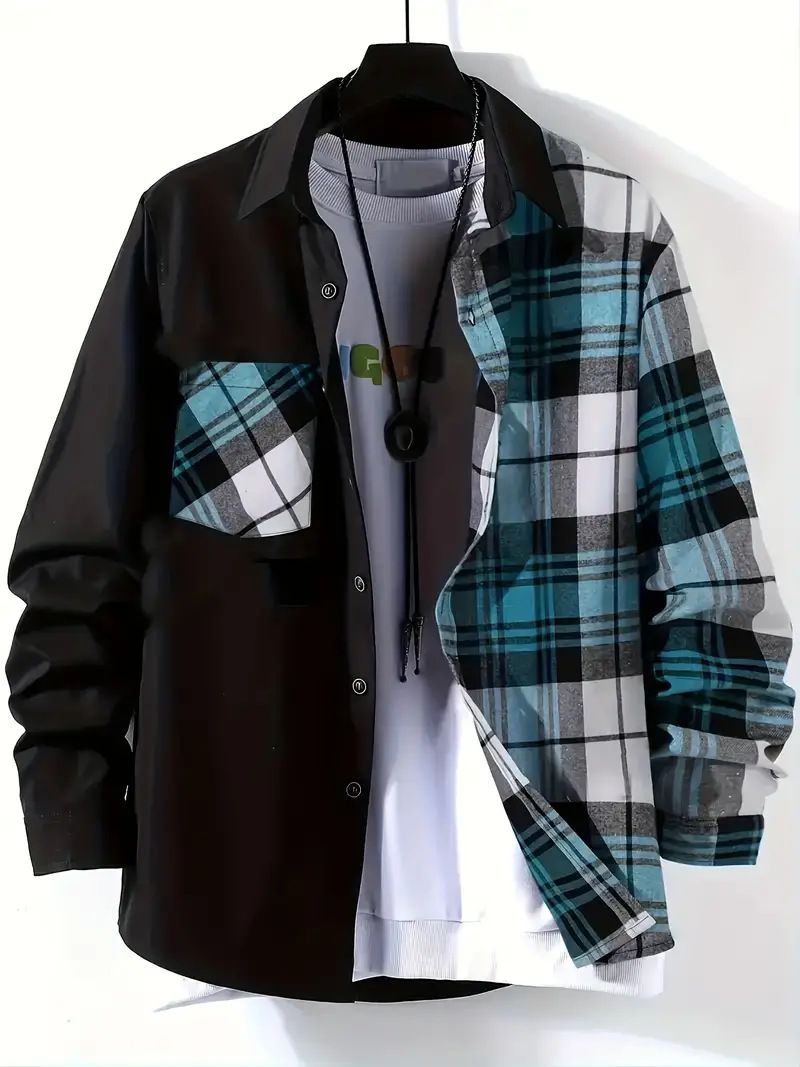 Spring and Autumn Men's Casual - Flannel Shirt Lined ulasan dan harga