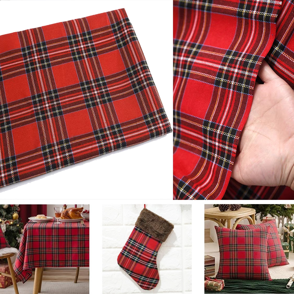 Christmas Plaid Fabric for DIY - Flannel Shirt Lined ulasan dan harga