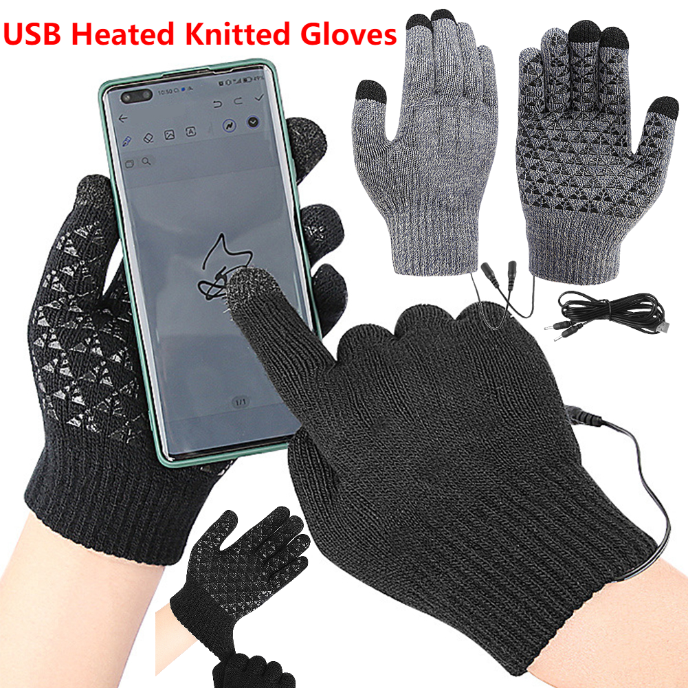 5-1Pairs USB Heated Knitted Gl - Touch Screen Gloves ulasan dan harga