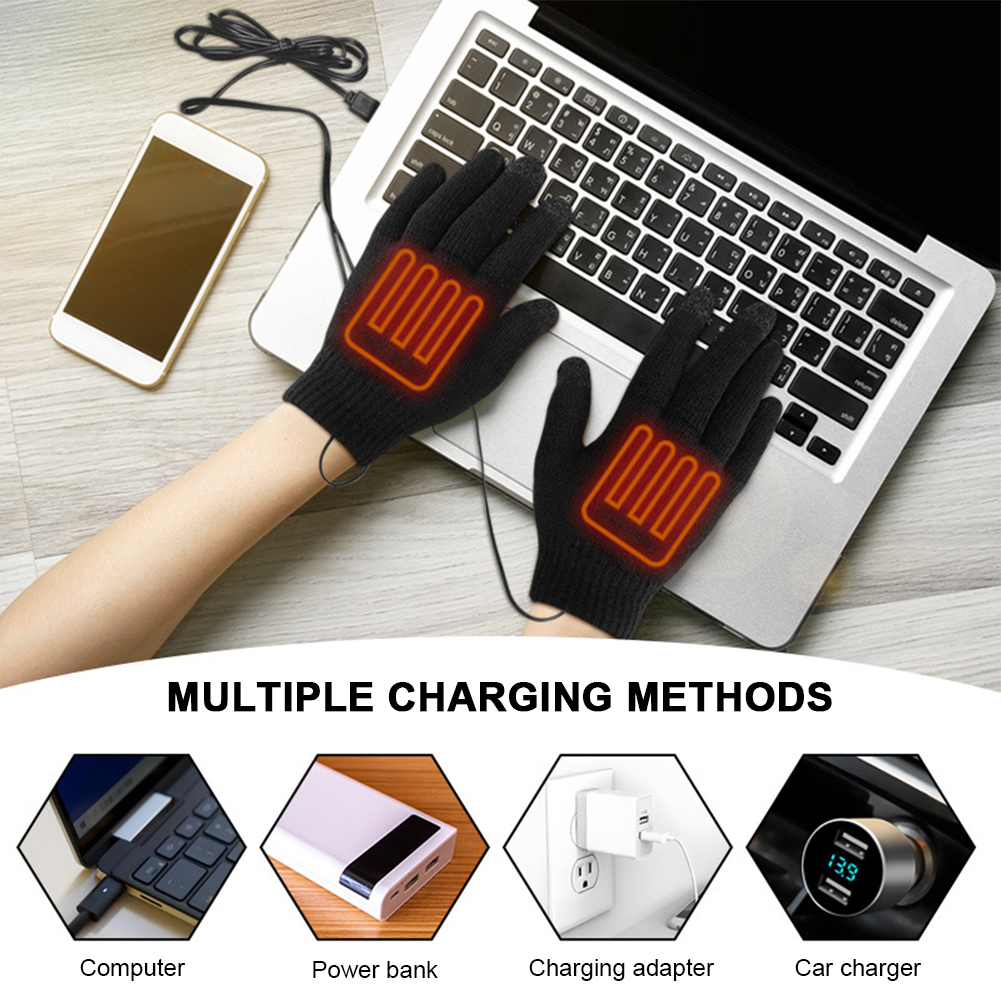 5-1Pairs USB Heated Knitted Gl - Touch Screen Gloves ulasan dan harga